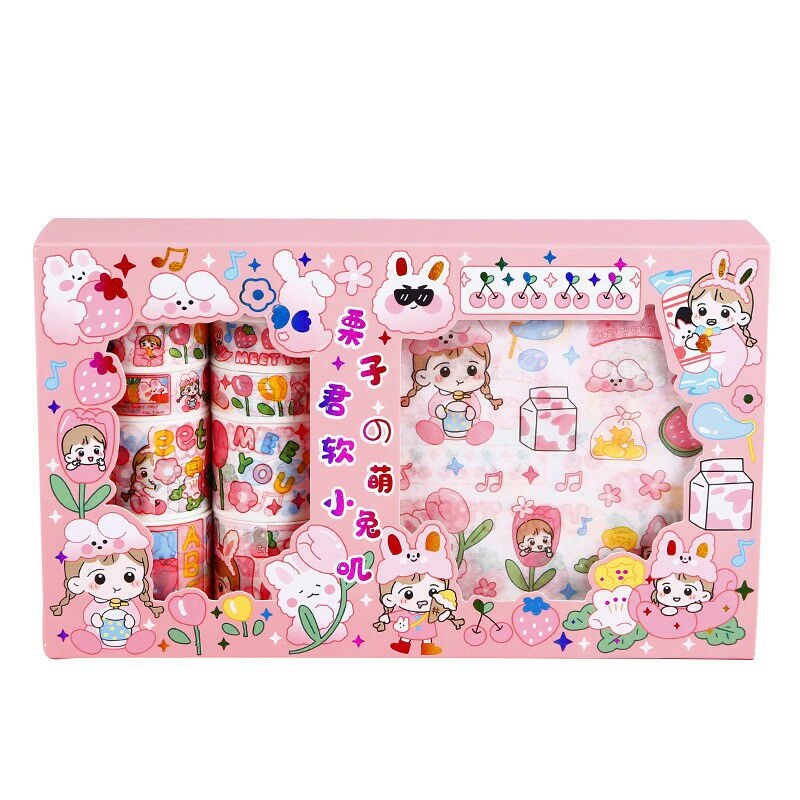 Hộp 10 Wasi tape và 10 sticker theo chủ đề đáng yêu