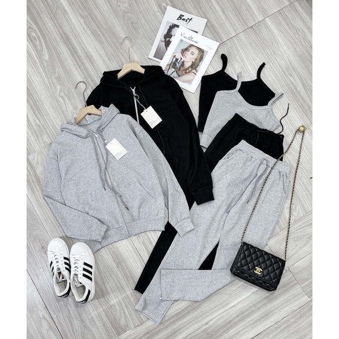 Bộ thể thao có mũ len tăm 3 món/bộ mặc ở nhà cho nữ | BigBuy360 - bigbuy360.vn