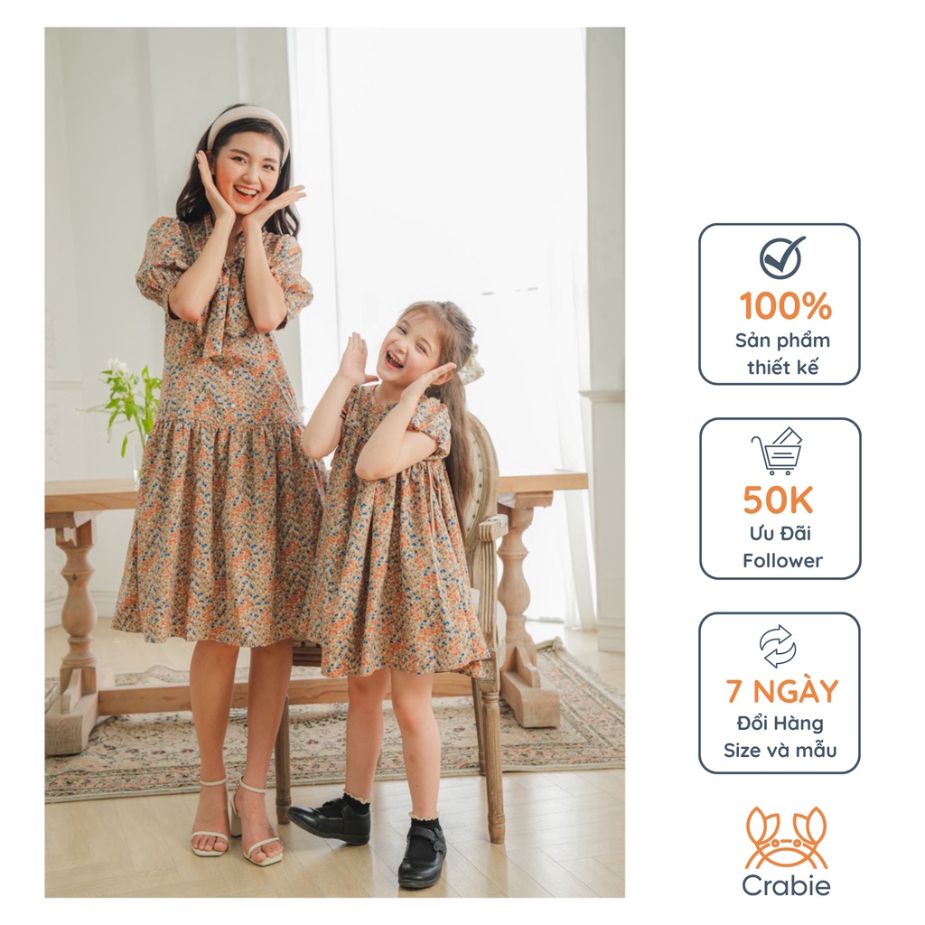 Đầm bé gái LEAH babydoll hoa nhí tay bồng - Berry Dress - Hoa nhí nâu vàng