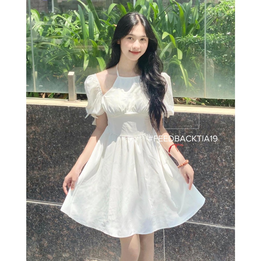 Đầm maxi Cổ Yếm Nữ 🌸FREESHIP🌸 Váy tay bồng bánh bèo tiểu thư siết eo dáng chữ a kiểu hàn quốc Ulzzang
