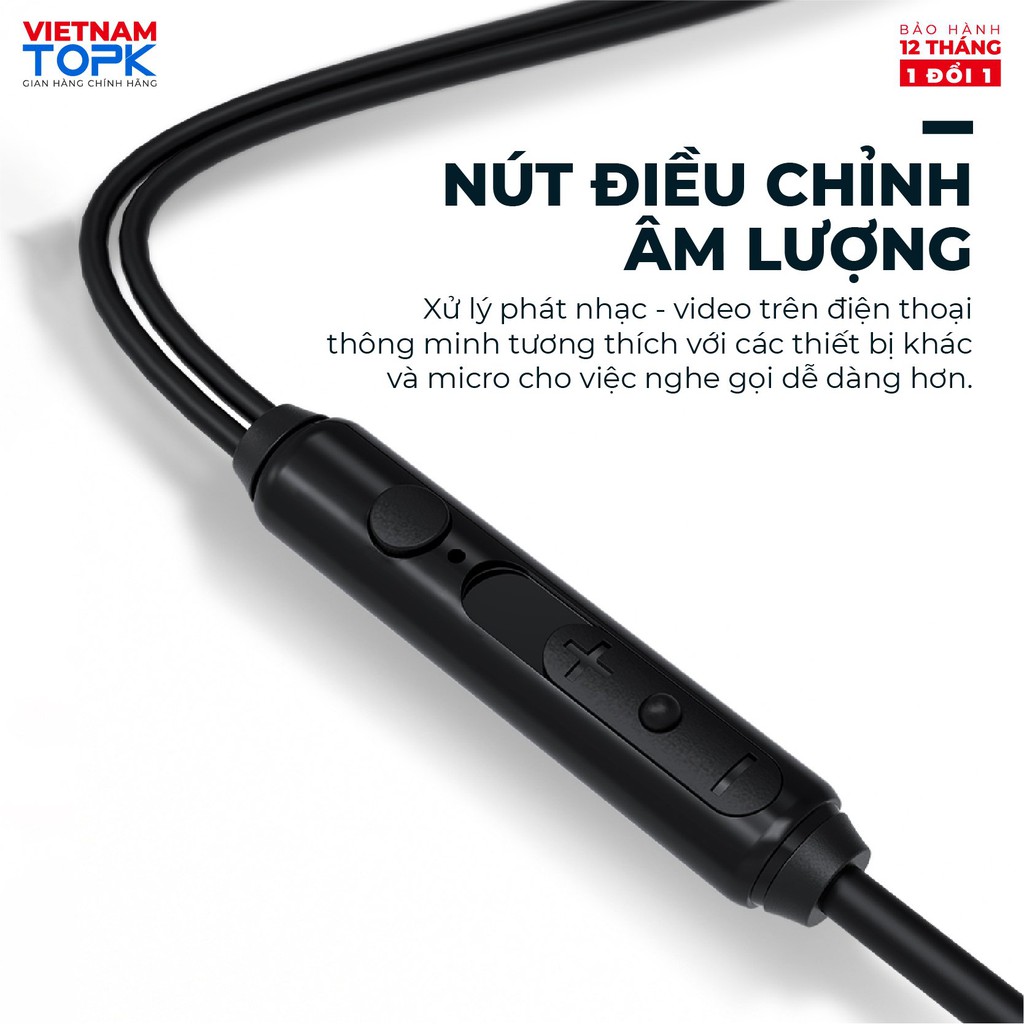 Tai nghe nhét tai có dây TOPK F20 - Chân cắm 3.5mm - Chất liệu TPE dài 1.2m - Hàng chính hãng Bảo hành 12 tháng