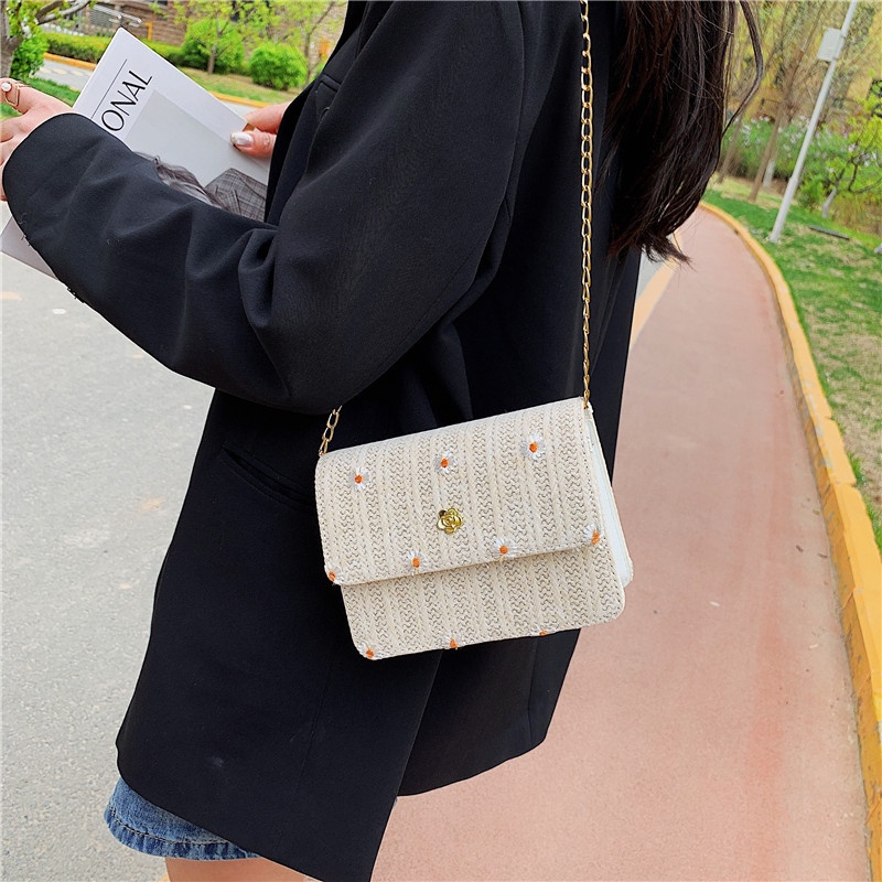 Túi cói Vai Đan Rơm Họa Tiết Hoa Thời Trang Mùa Hè Sành Điệu Cho Nữ