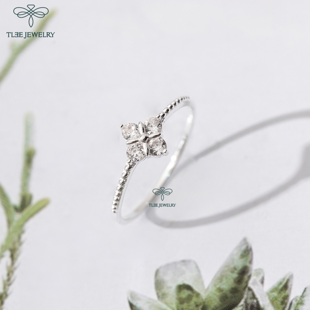 Nhẫn bạc nữ TLEE bốn lá hình thoi đính đá sang trọng TleeJewelry A0195