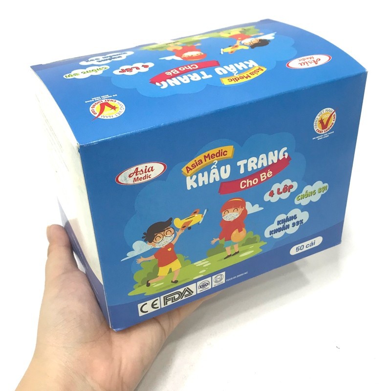 Khẩu Trang Y Tế Trẻ Em 4 Lớp Kháng Khuẩn Asia Medic 50 Cái