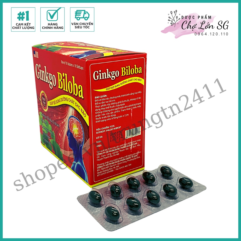 Hoạt huyết dưỡng não GINKGO BILOBA giúp bổ dung dưỡng chất cho não  - Hộp 100 viên