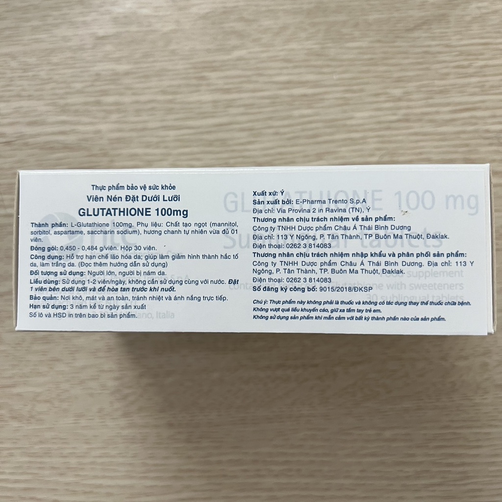 Viên Ngậm Trắng Da Dưới Lưỡi Glutathione 100mg Nhập Khẩu Italy - NTC Novelty Technology Care