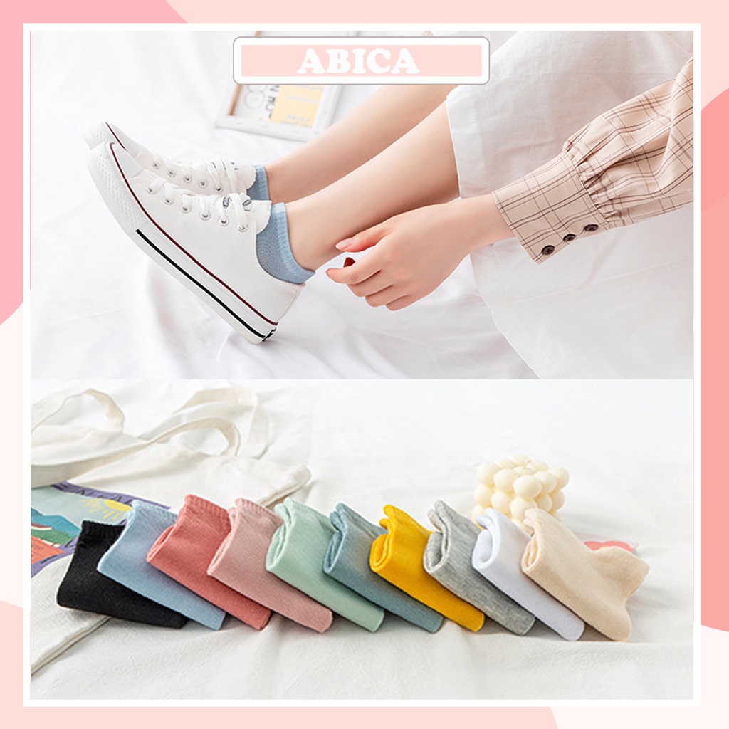 Tất cổ thấp vớ nữ ngắn chất cotton Hàn màu trơn phong cách vintage trẻ trung năng động thời trang mùa hè ABICA TN029