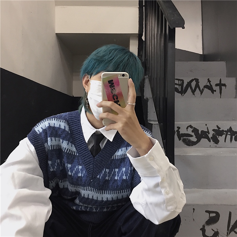 Áo Sweater Không Tay Dáng Rộng Phong Cách Retro Hàn Quốc Dành Cho Nam Và Nữ