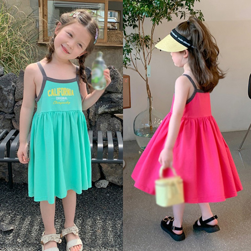 Đầm Tutu Hai Dây In Chữ Thời Trang Đi Biển Cho Bé Gái
