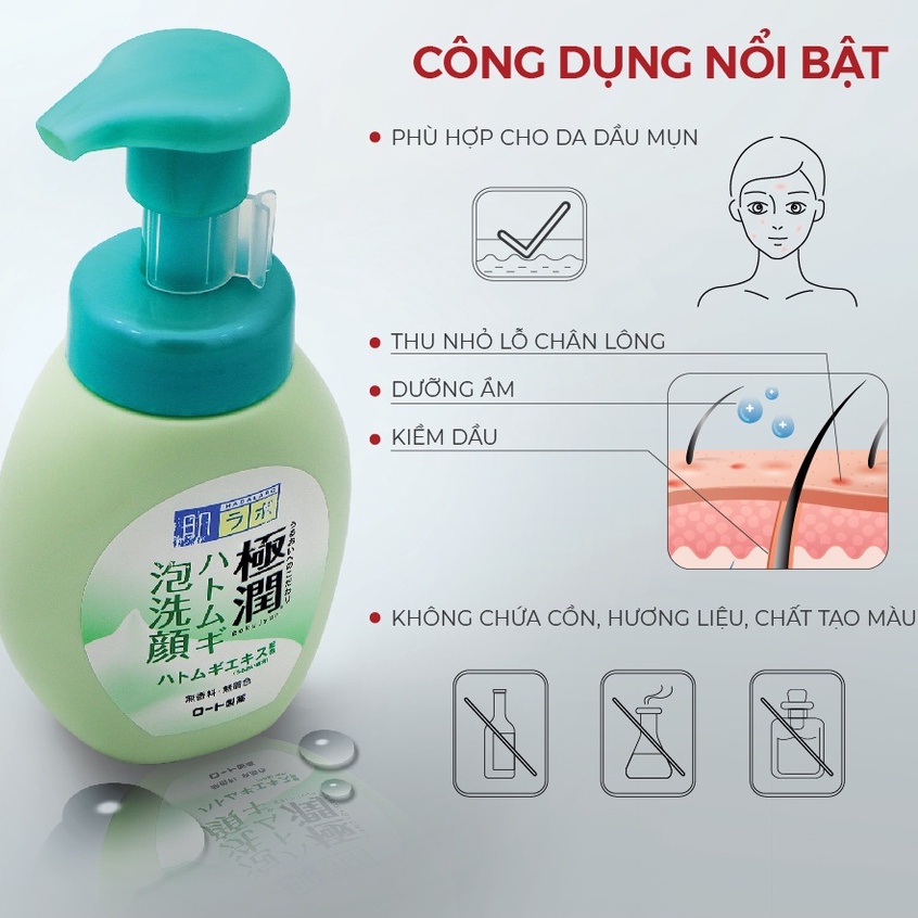 Sữa rửa mặt Hada Labo Gokujyun Rohto Nhật Bản  160ml Xanh và Trắng