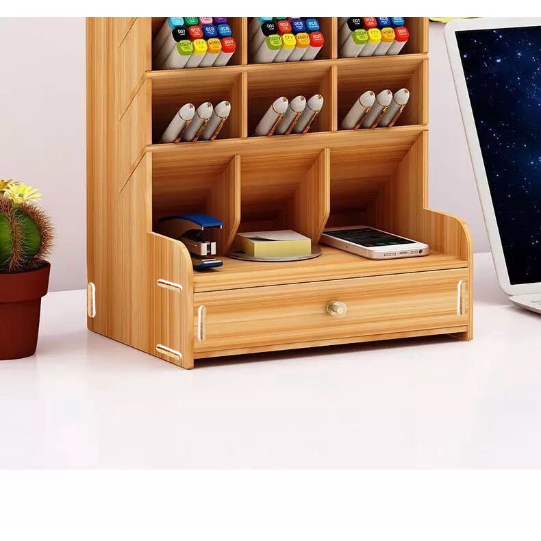 Kệ Đựng Bút Bằng Gỗ Lắp Ghép Sáng Tạo 3 Tầng Bút 1 Ngan Kéo 1 Tầng Để Đồ Tặng Kê Điện Thoại VTLSHOP