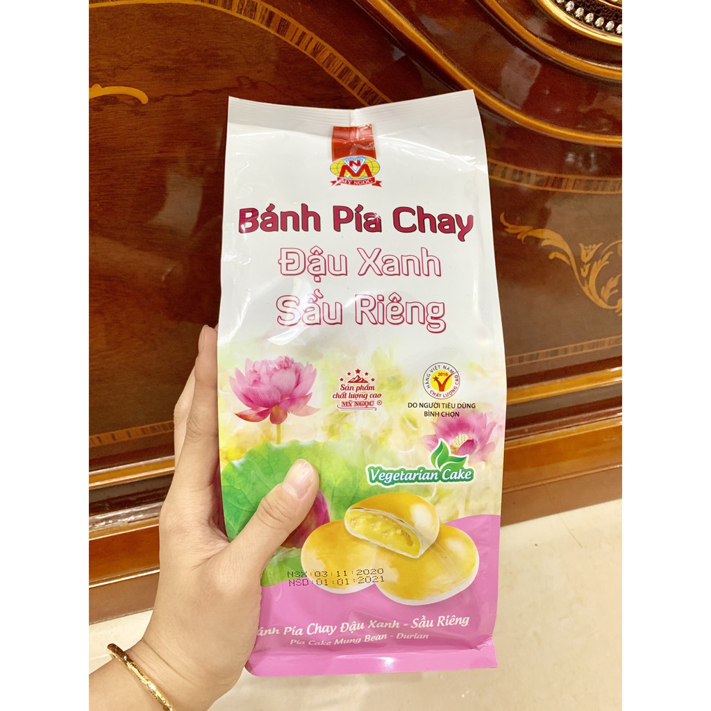 MỸ NGỌC_440g Bánh pía CHAY ĐẬU XANH, SẦU RIÊNG  - PREMIUM Vegan Pia Cake with Mung beans, Durian 440g