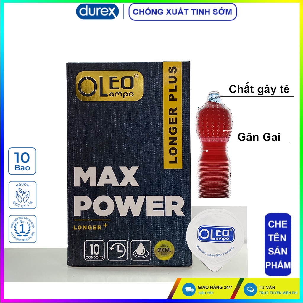 ♨️ MẪu HÓT Hương Vani ♨️ Bao cao su Durex Oleo Max Power 10 bao. Bao Gân Gai dành cho nam nữ muốn kéo dài thời gian QH.