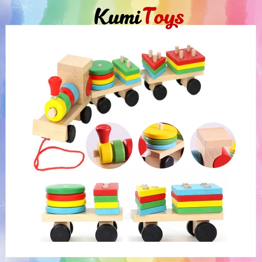 Đồ chơi tàu hỏa thả gỗ cho bé thông minh Kumi toys