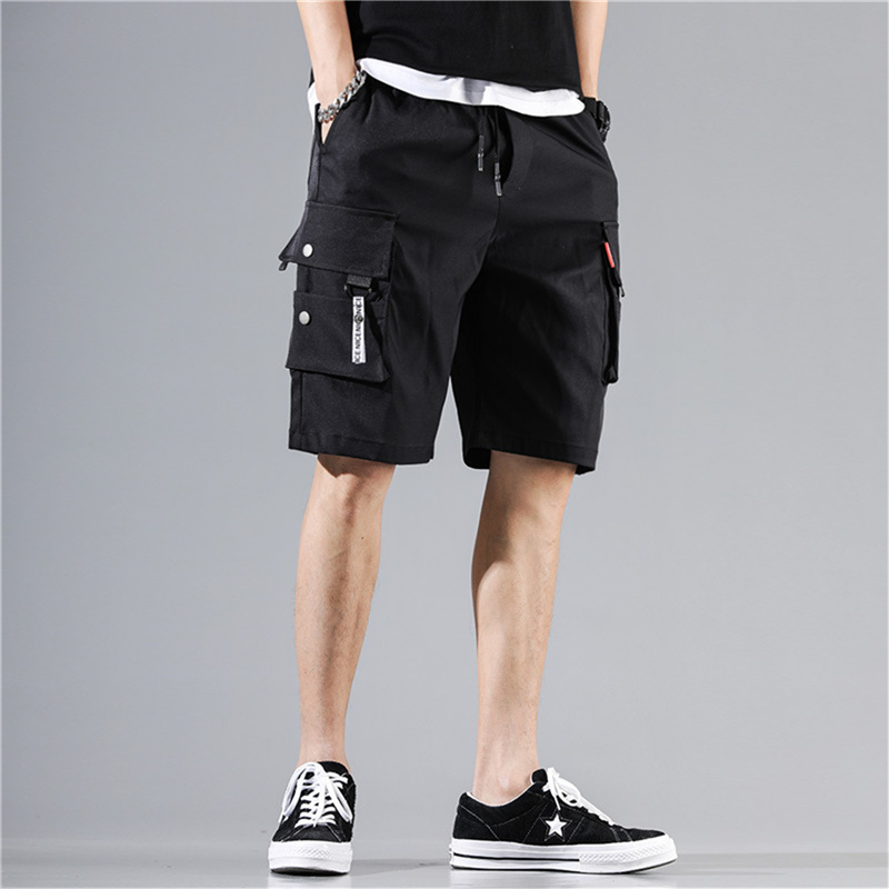 [rogoldVN]Mens Shorts Bermuda Cargo Multi-Pocket Pants Elastic Waist Knee Length Short