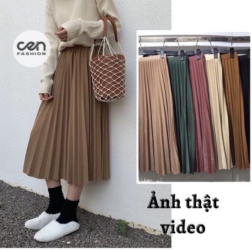 Chân váy xếp ly dáng dài siêu hot