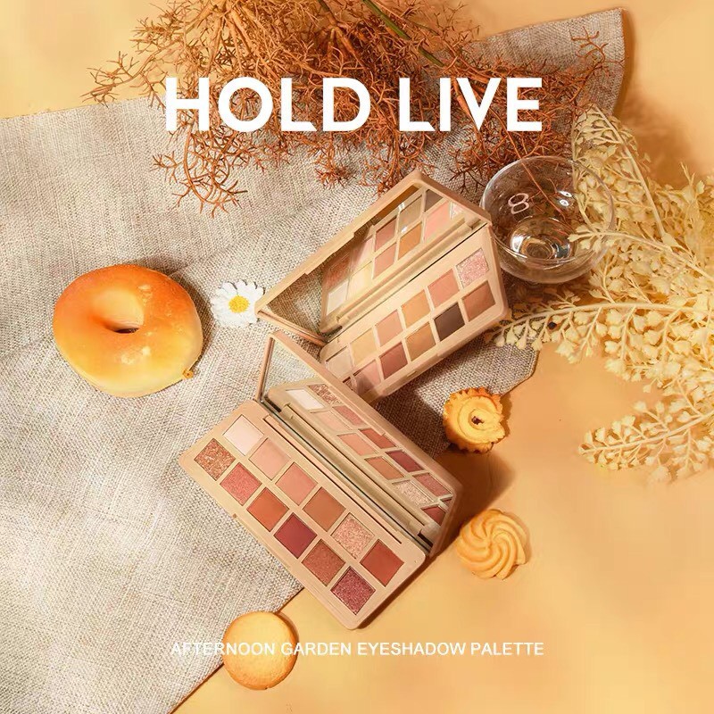 Bảng phấn mắt 12 màu bánh mì HOLD LIVE Afternoon Garden Eyeshadow Palette tông cam đào hồng đất hot trend HL470 HLIV69