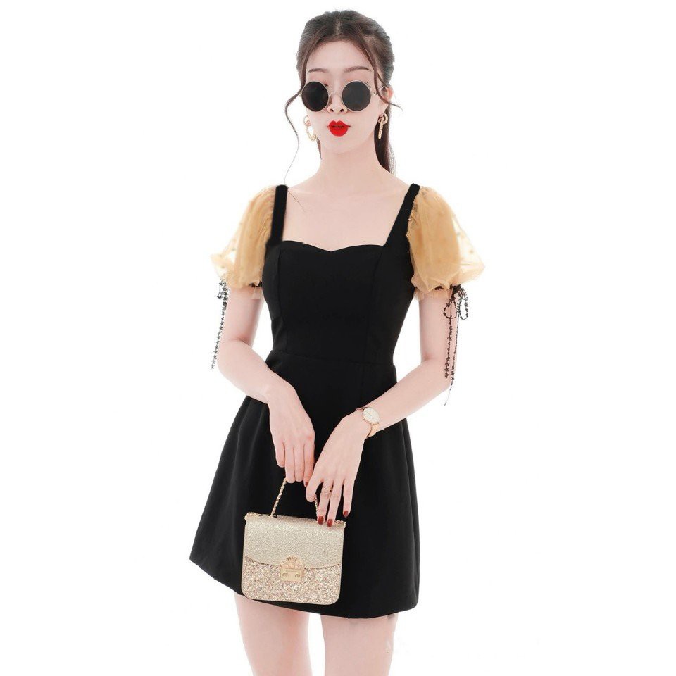 Đầm xòe kiểu chữ A tay con lưới