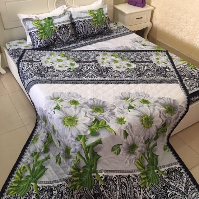 Bộ ga chun chăn hè hoa 3D 
