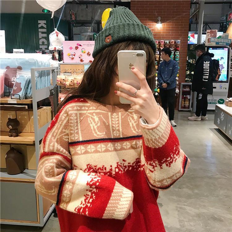 Áo sweater tay dài cổ tròn dáng rộng thiết kế mới thời trang