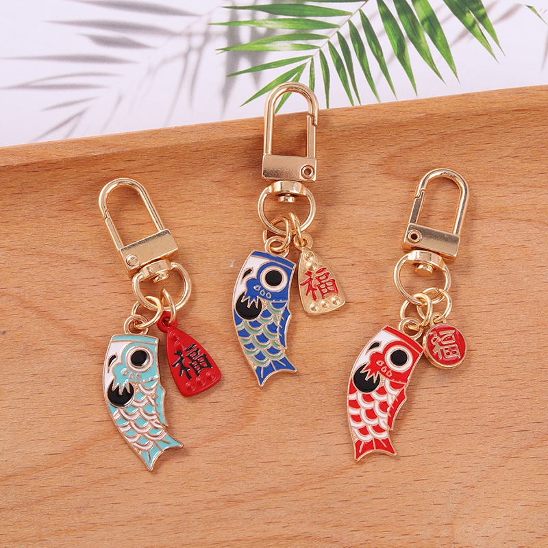 Móc khóa QIHE JEWELRY phối hình cá koi may mắn Nhật Bản dễ thương sáng tạo làm quà tặng cho cặp đôi tùy chọn màu sắc