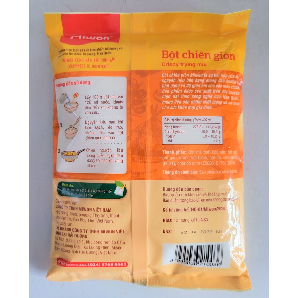 [Gói 500g] BỘT CHIÊN GIÒN [VN] MIWON Crispy frying mix