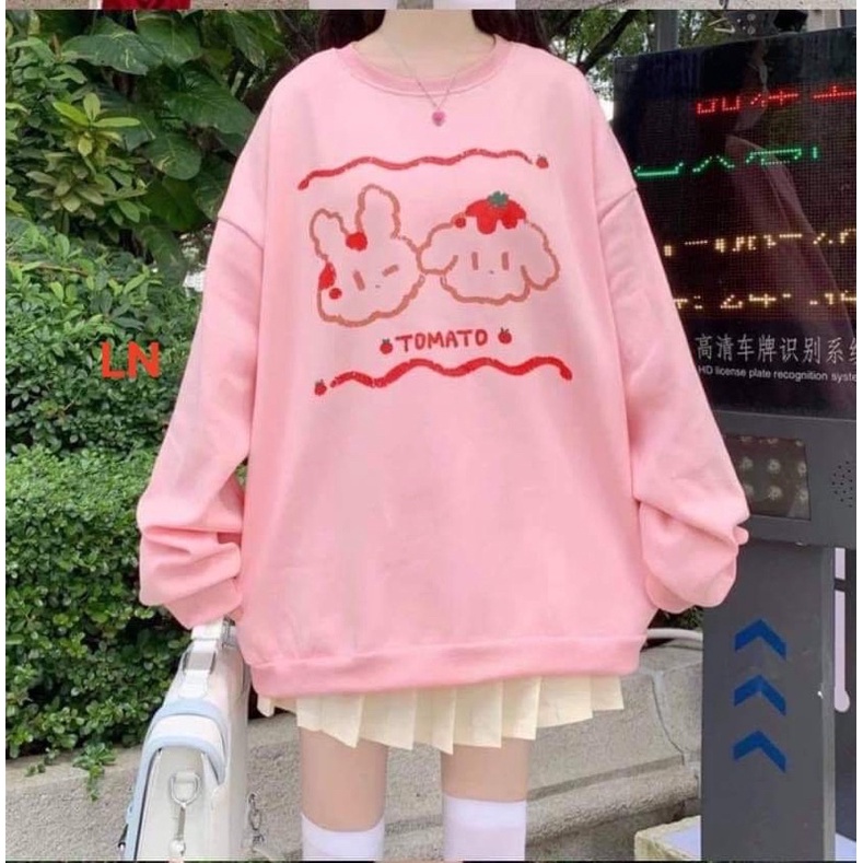 Áo Sweater Nữ In Hình Thỏ Con Chó Con Kiểu Dáng Hàn Quốc Form Rộng Tay Phồng