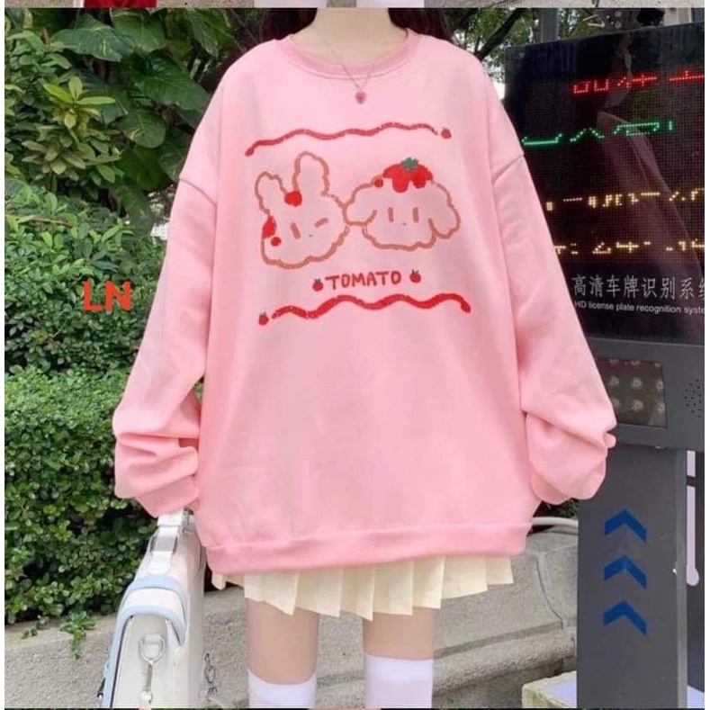 Áo Sweater Nữ Thỏ Con Cún Con Form Rộng Tay Phồng, Áo Nỉ Cute Dễ Thương