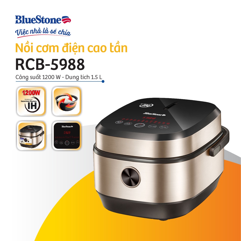 Nồi Cơm Điện Tử Cao Tần BlueStone RCB-5988,Lòng Niêu Siêu Dày, 1200W - 1.5 Lít, Bảo Hành Chính Hãng 2 Năm