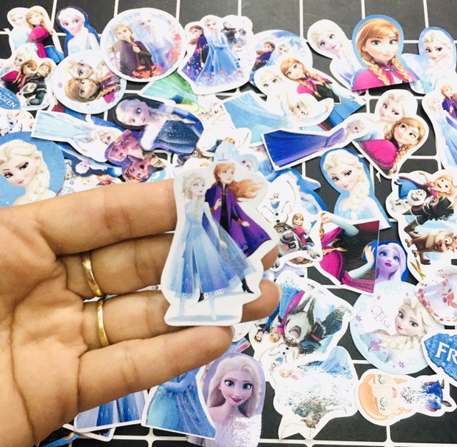 Bộ 30-50 Sticker công chúa Elsa ép lụa có đề can bóc dán