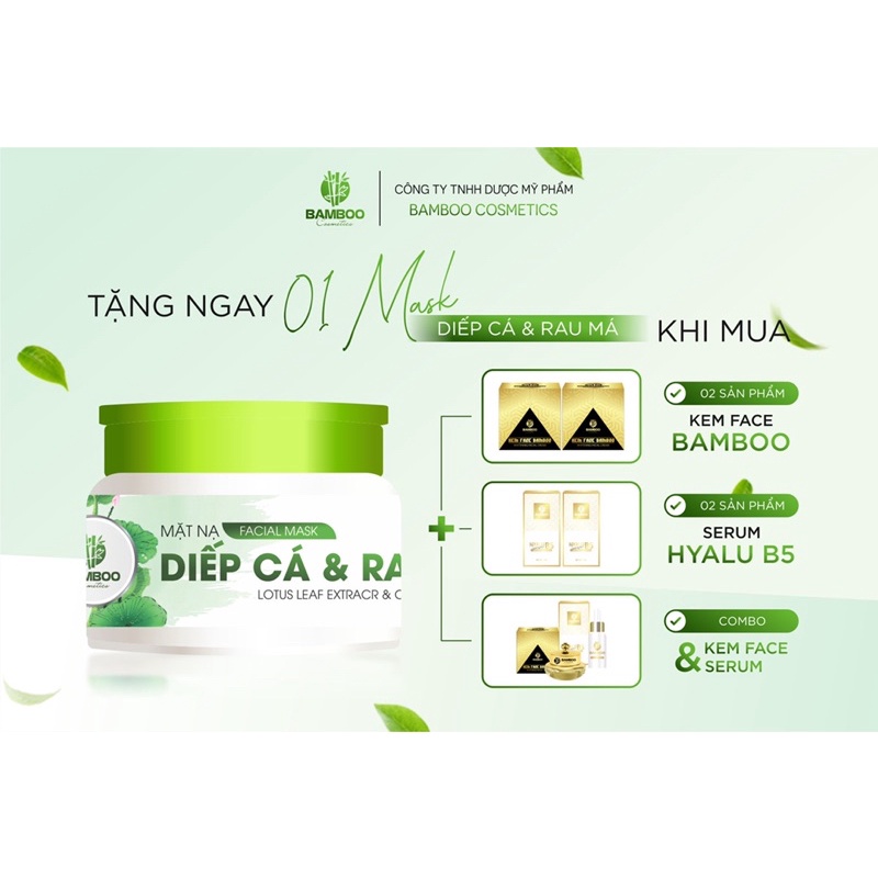 Mặt nạ diếp cá & rau má Bamboo - Giải cứu da mụn