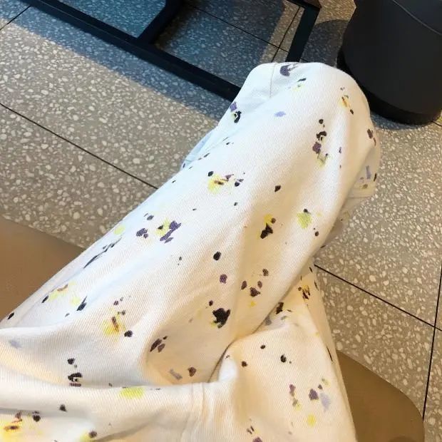 Jiashucheng Quần Denim Lưng Cao Dáng Suông Rộng In Họa Tiết Màu Nhuộm Graffiti Cá Tính