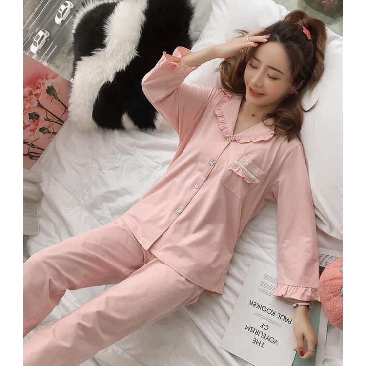 AC8103 Bộ pyjama mặc nhà nữ dài tay cotton mùa thu hàng nhập