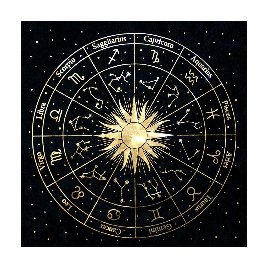 Khăn Trải Bàn Bằng Vải Nhung Màu Đen Viền Vàng Hình Ngôi Sao Bài Tarot