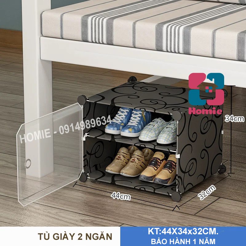 Tủ đựng giày nhựa lắp ghép 02 ngăn (để 04 đôi giày) Cao 32cm Rộng 42cm Sâu32cm