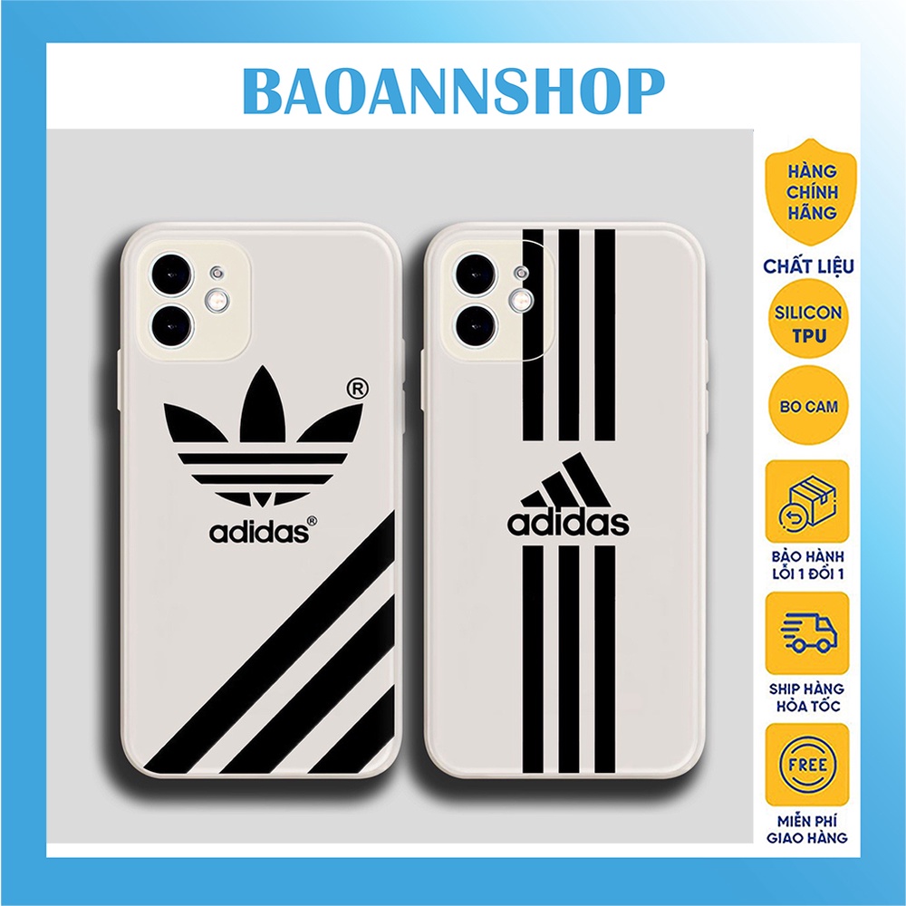 Ốp lưng iphone logo a đi đát kẻ chống sốc cạnh vuông bảo vệ camera 7plus/8plus/x/xs/xsmax/11/12/13/pro/promax