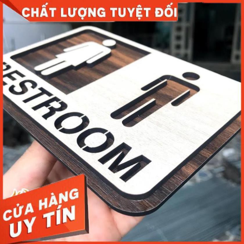 Bảng toilet gỗ dán tường - Bảng biển chỉ dẫn khu vực toilet/restroom/WC