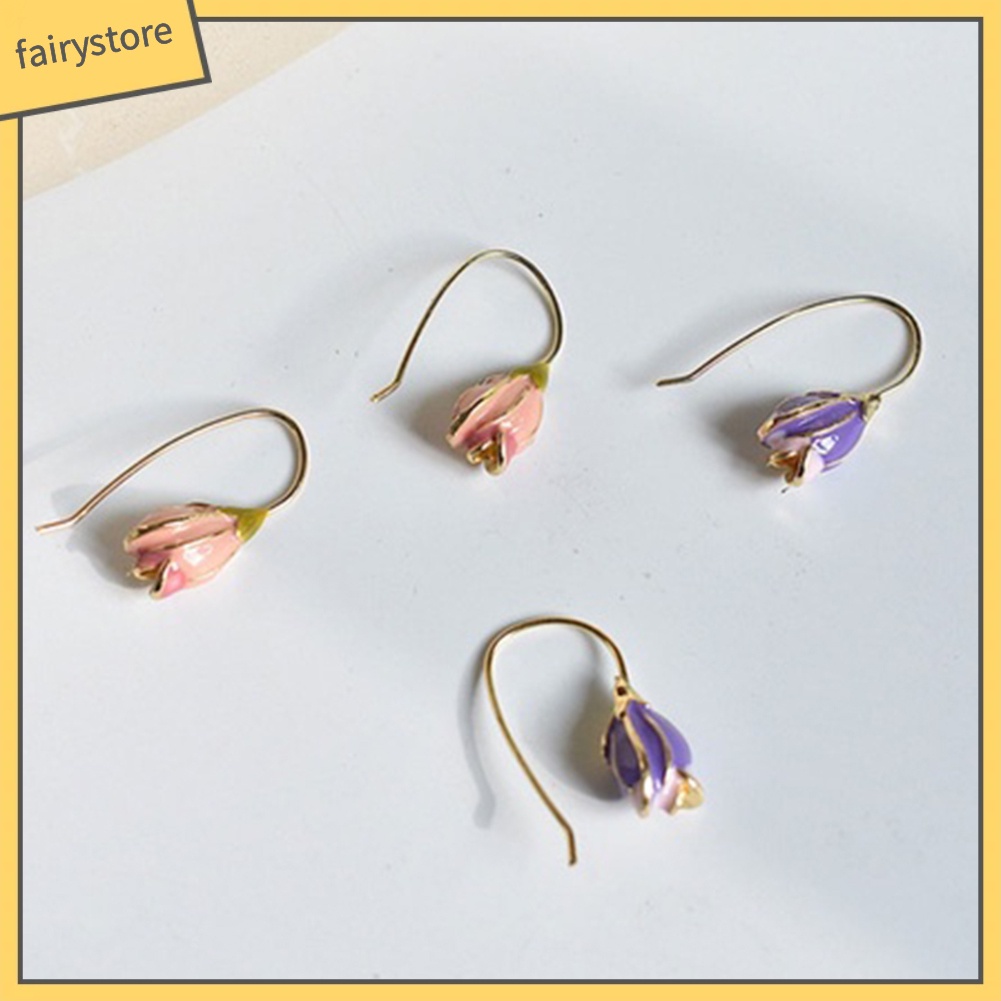 Khuyên tai dáng dài mặt hình hoa tulip phong cách vintage tùy chọn màu sắc