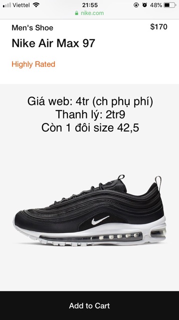 [CHÍNH HÃNG] Thanh lý Giày Nike Air Max 97