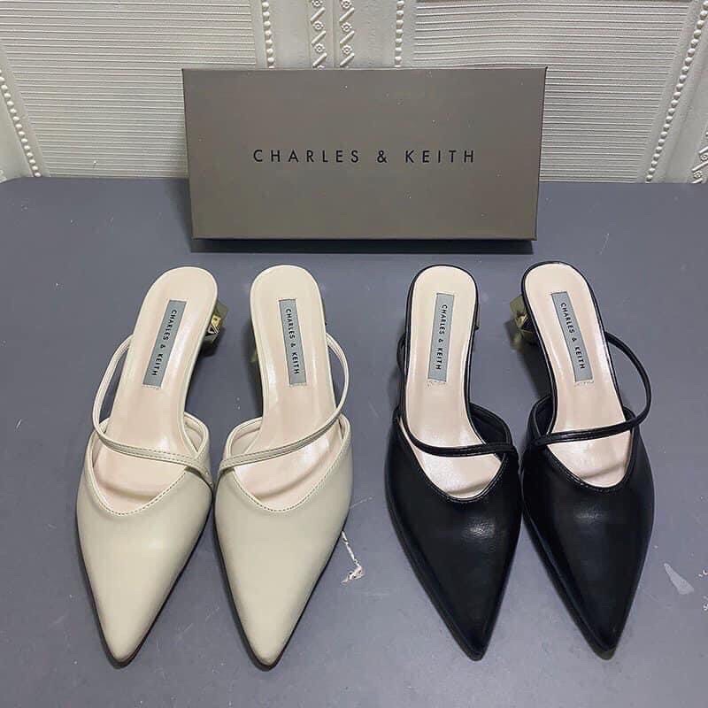 Guốc trơn mũi nhọn phối dây mảnh đế đa giác CNK xuất Full box MS-6219