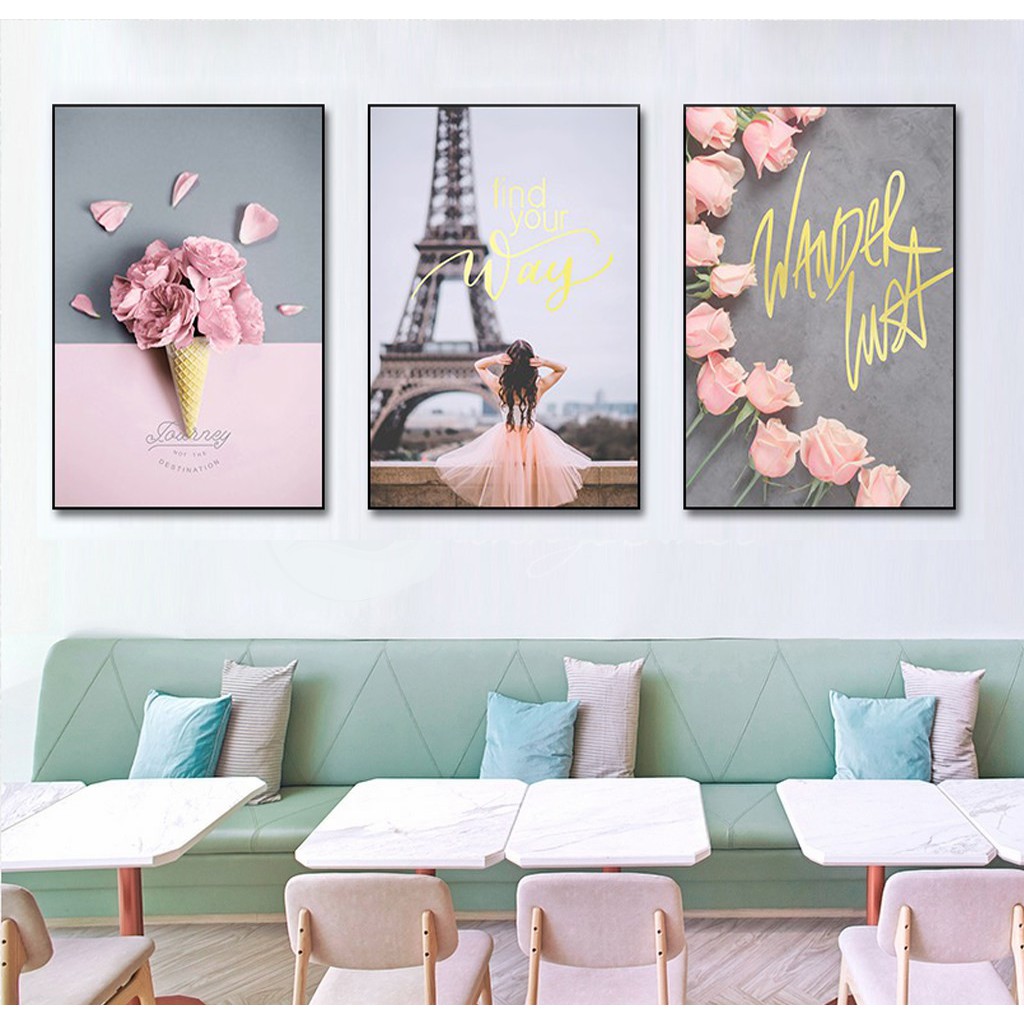 Bộ 3 khung tranh kèm hình in canvas PINK - PARIS