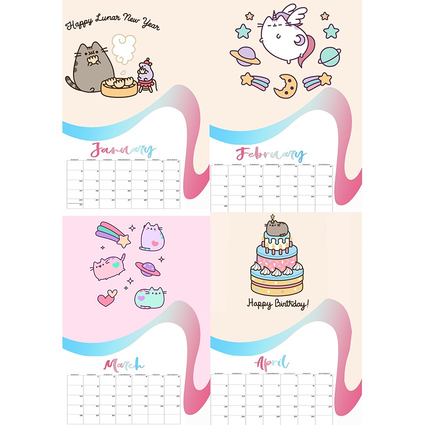 Lịch treo tường pusheen 2021 A4 13 tờ LA4I9 Lịch treo tường dễ thương