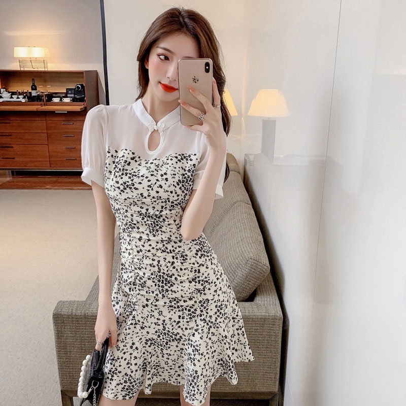 Đầm YEYA ngắn tay cổ tròn thời trang Hàn Quốc dành cho nữ