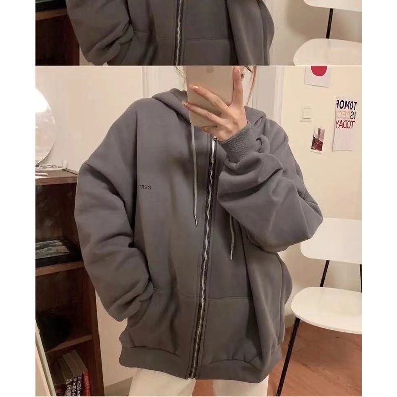 Áo Khoác Cardigan Có Mũ Trùm Dày Dặn Màu Sắc Đơn Giản Phong Cách Harajuku Hàn Quốc Cho Nữ