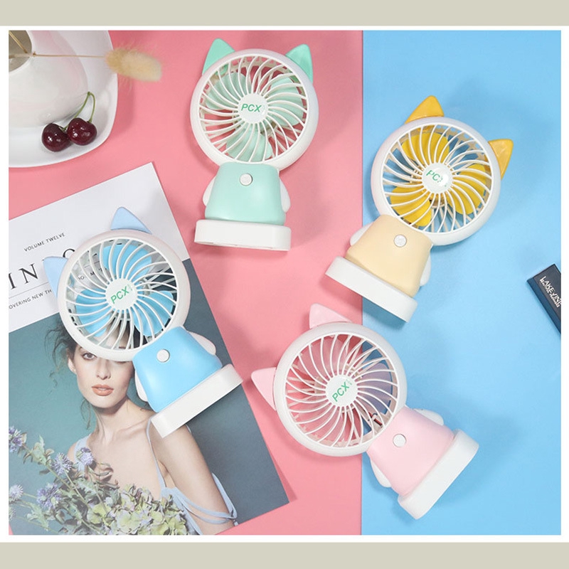 🌬Quạt mini tích điện cầm tay có đèn sáng, quạt để bàn có tai cute ( tặng kèm dây sạc) | BigBuy360 - bigbuy360.vn