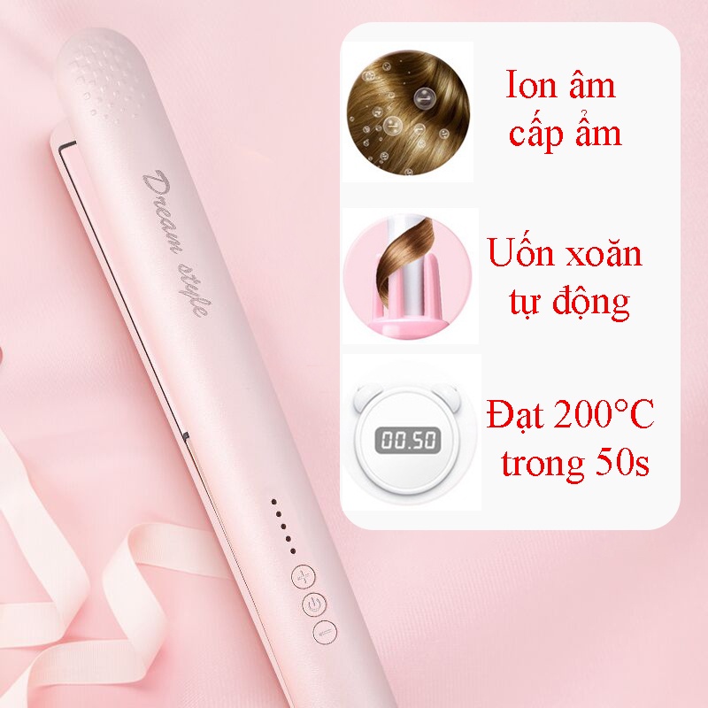 Máy Duỗi Tóc, Uốn Tóc, Ép Tóc 3 Trong 1 Dream Style, Thanh Kẹp Bằng Gốm, 5 Mức Nhiệt, Làm Nóng Nhanh, Tỏa Nhiệt Đều