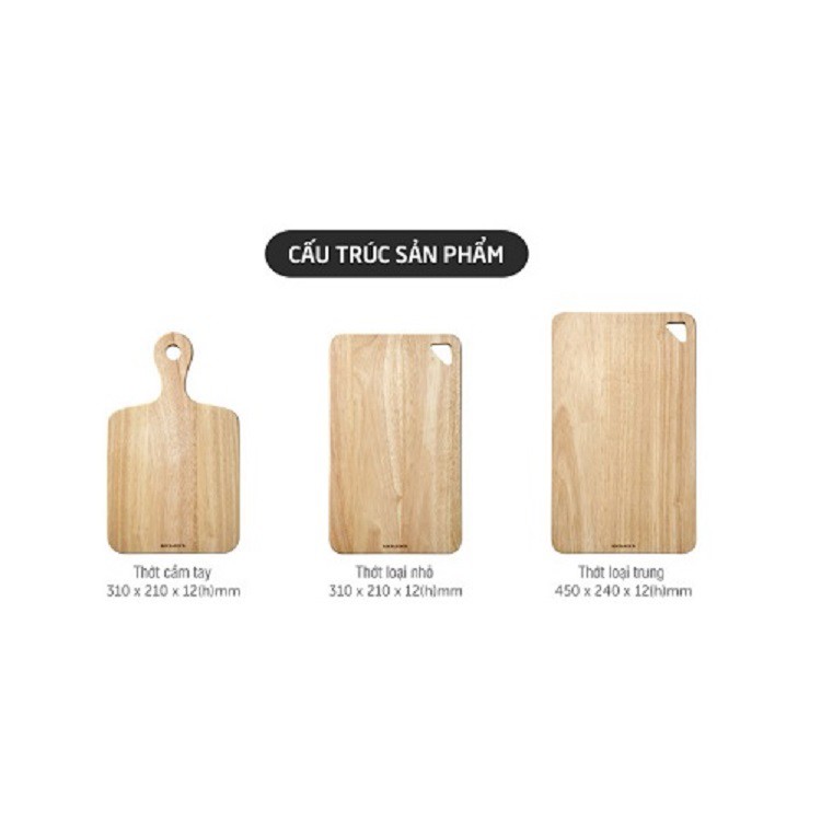 Bộ 3 thớt gỗ cao su Lock&amp;Lock cho các nhu cầu cắt , thái, trang trí thức ăn LWC001S3