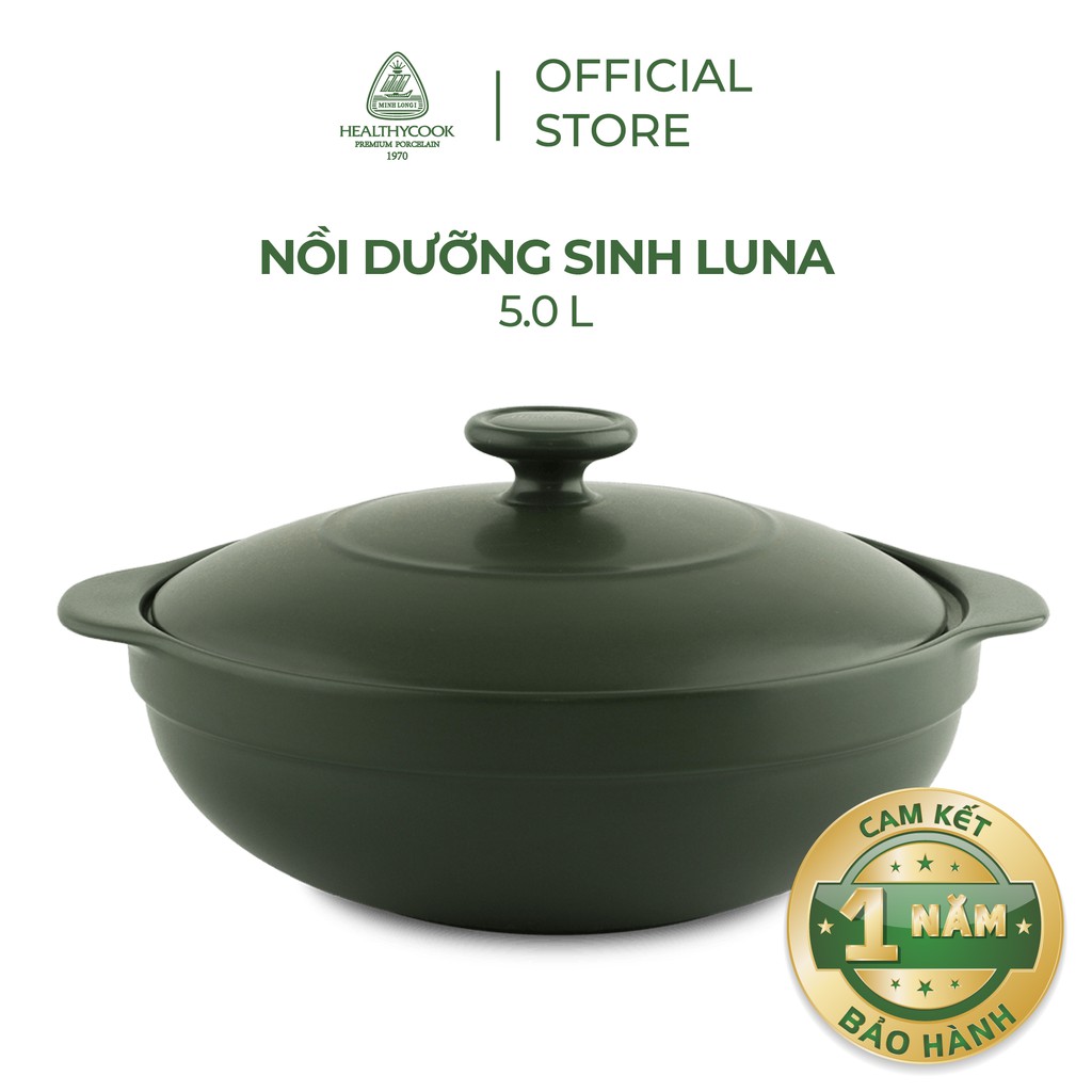 Nồi sứ dưỡng sinh Minh Long - Luna 5.0 L + nắp dùng cho bếp gas, bếp hồng ngoại, không dùng cho bếp từ