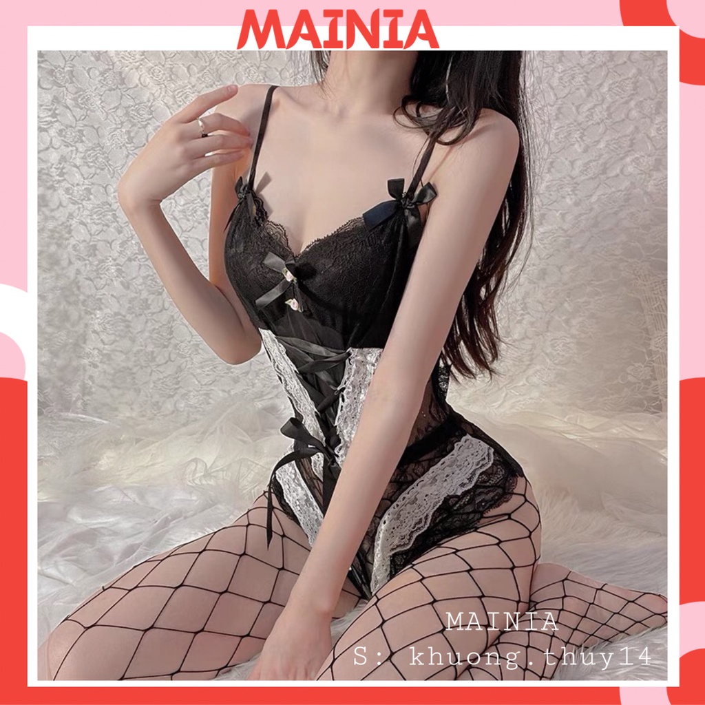 Bộ Đồ Ngủ Bodysuit Ren Đính Hoa Nhí Siêu Đẹp Sexy Gợi Cảm Mainia Shop