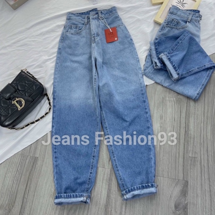 Quần jean baggy nữ xanh loang - Quần bò nữ cạp cao chuẩn fom